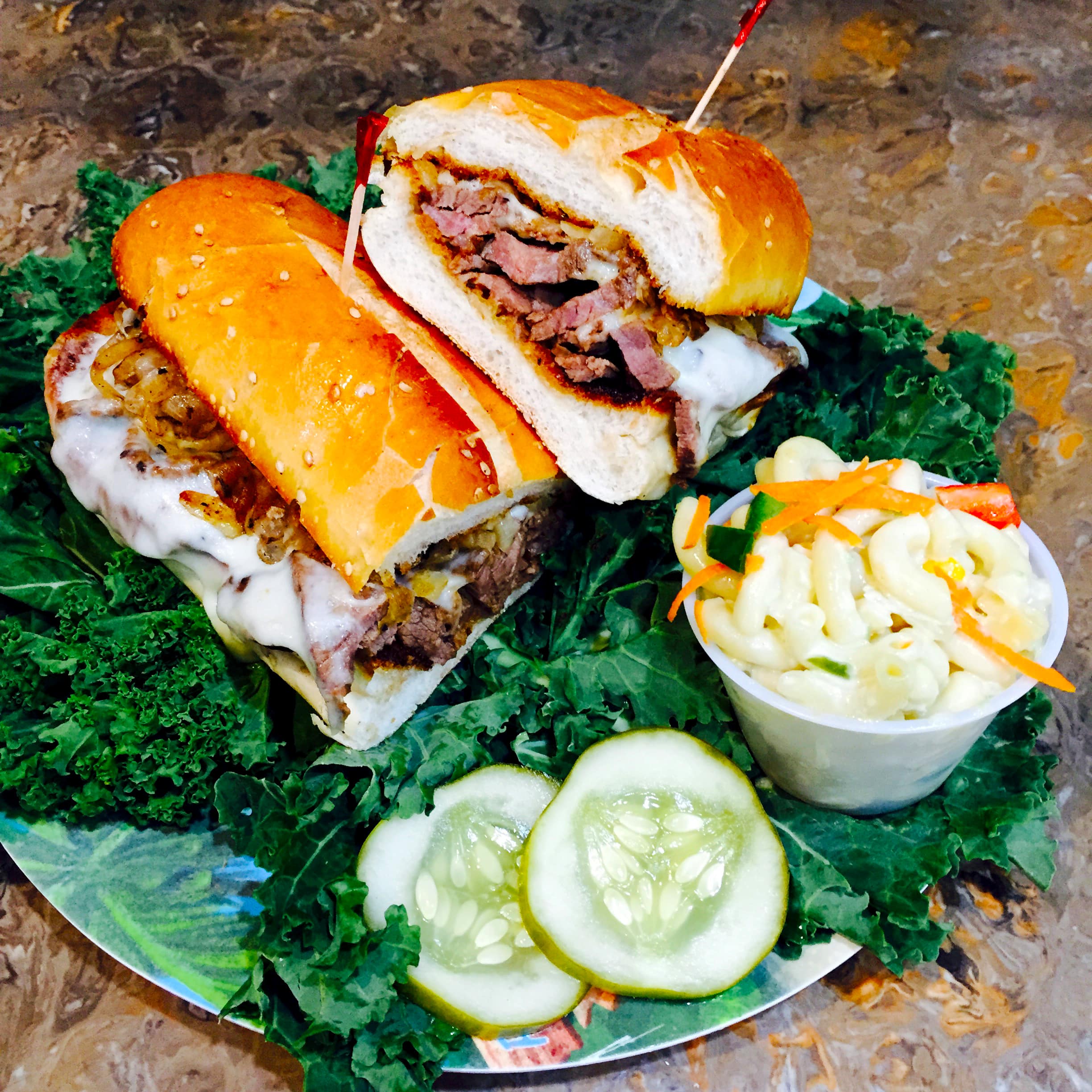 Marinated flank steak sandwich